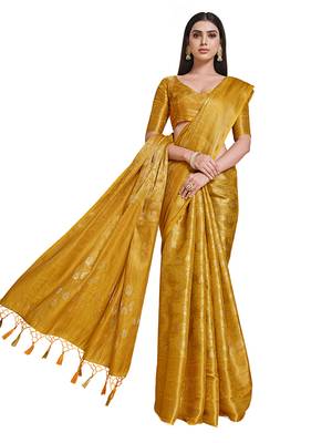 Gold woven art silk saree with blouse 4