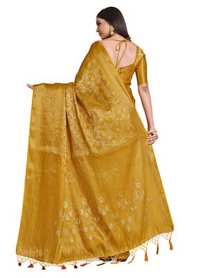 Gold woven art silk saree with blouse 5