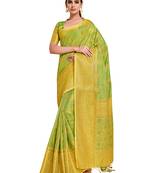 Yellow woven art silk saree with blouse