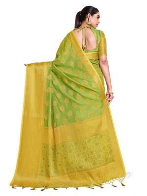 Yellow woven art silk saree with blouse 5