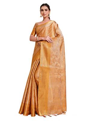 Gold woven art silk saree with blouse 2