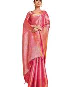 Pink woven art silk saree with blouse