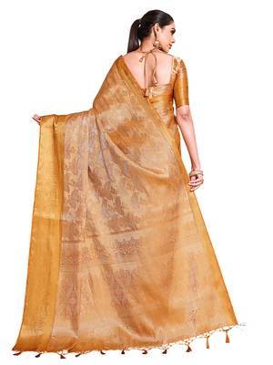 Gold woven art silk saree with blouse 5