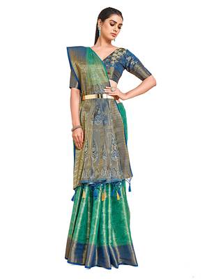Green woven art silk saree with blouse 1