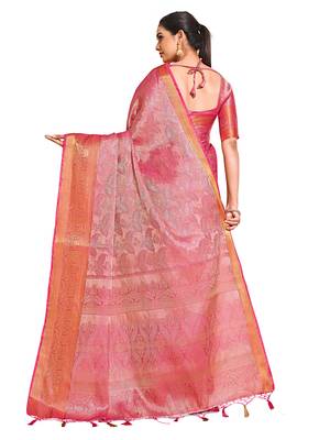 Pink woven art silk saree with blouse 5
