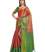 Pink woven art silk saree with blouse