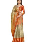 Off white woven art silk saree with blouse