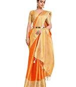 Orange woven art silk saree with blouse