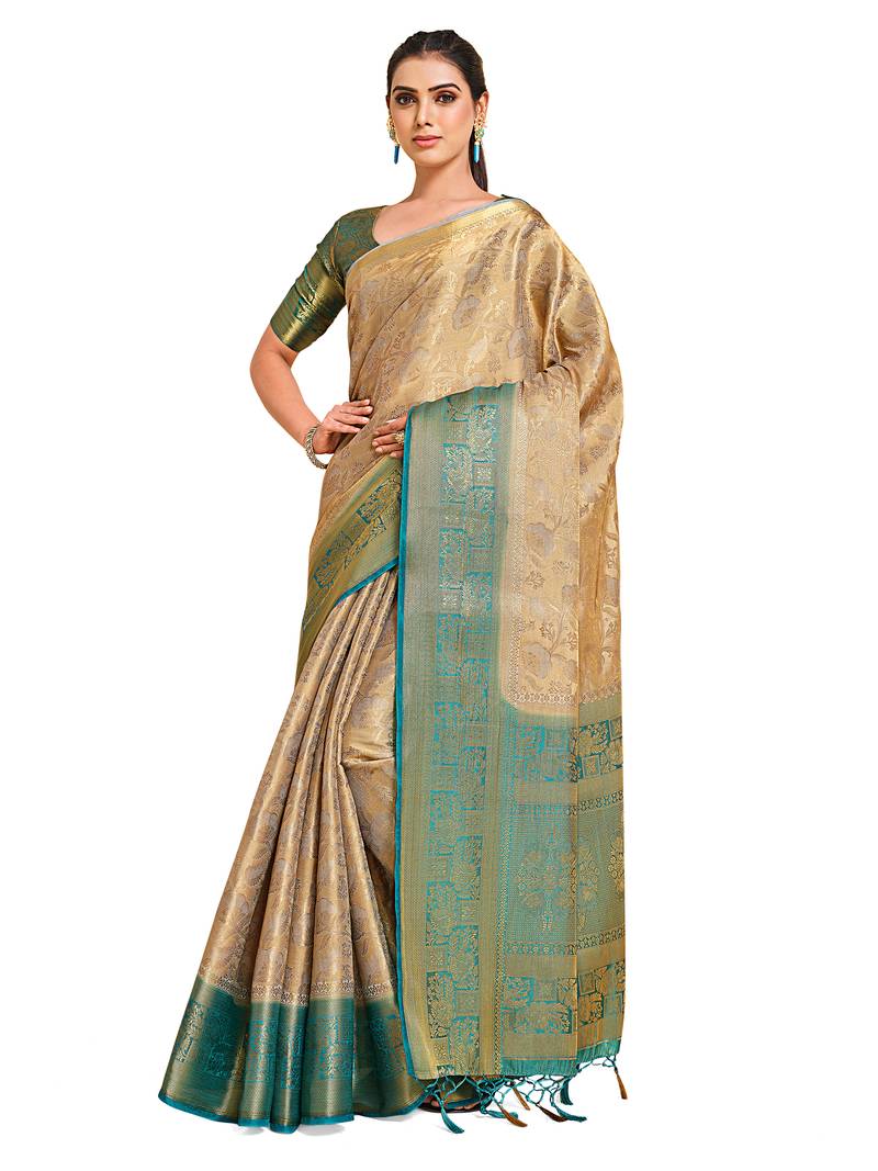 Grey woven art silk saree with blouse
