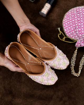 Purely Lush Pastel Pink Pearl Embroidered Jutti 1