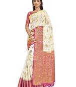 White woven crepe saree with blouse