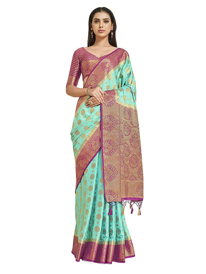 Green woven crepe saree with blouse