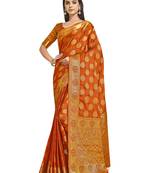 Red woven crepe saree with blouse