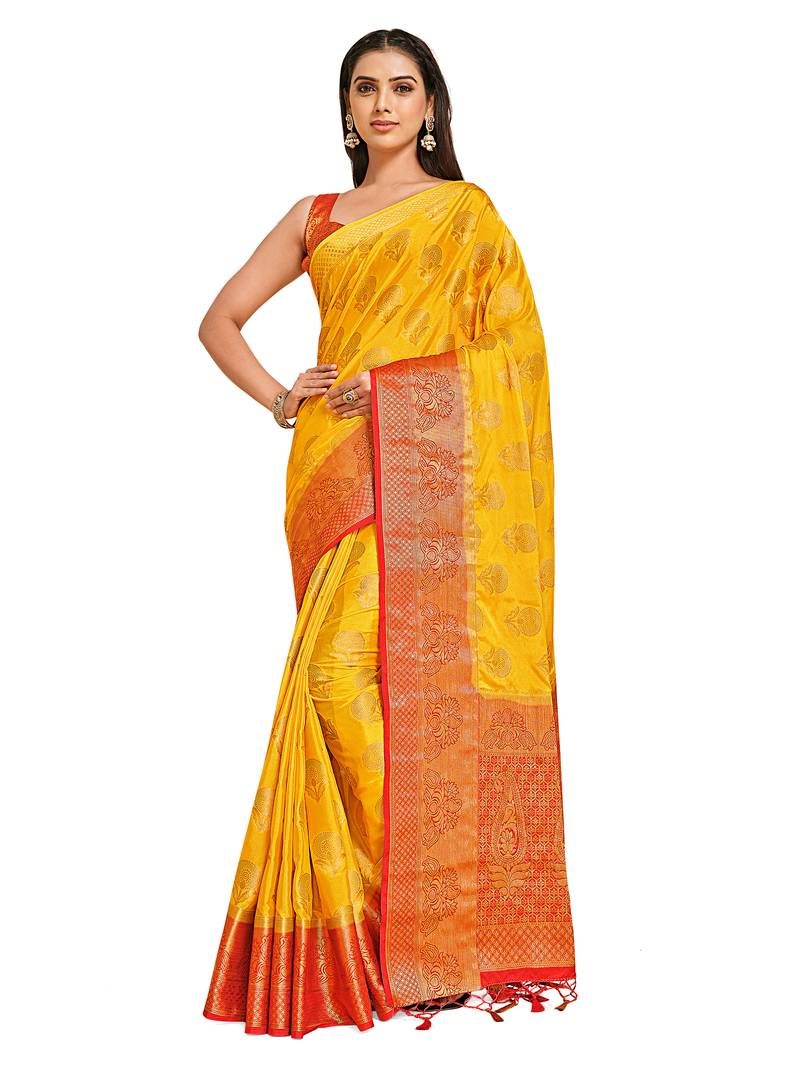 Gold woven crepe saree with blouse