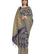 Navy blue woven art silk saree with blouse