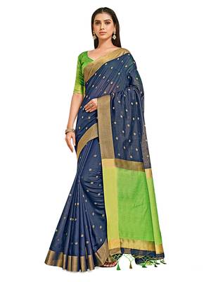 Navy blue woven art silk saree with blouse 2