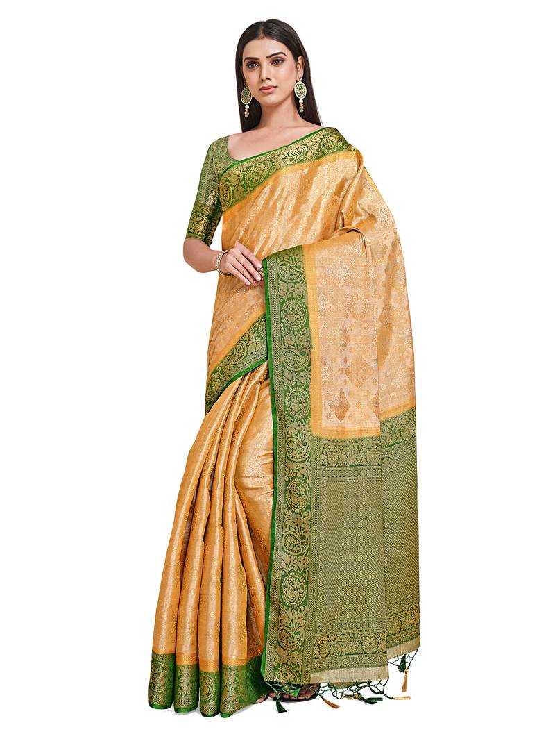 Gold woven art silk saree with blouse