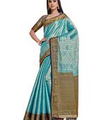 Turquoise woven art silk saree with blouse
