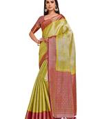 Green woven art silk saree with blouse
