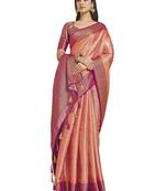 Orange woven art silk saree with blouse