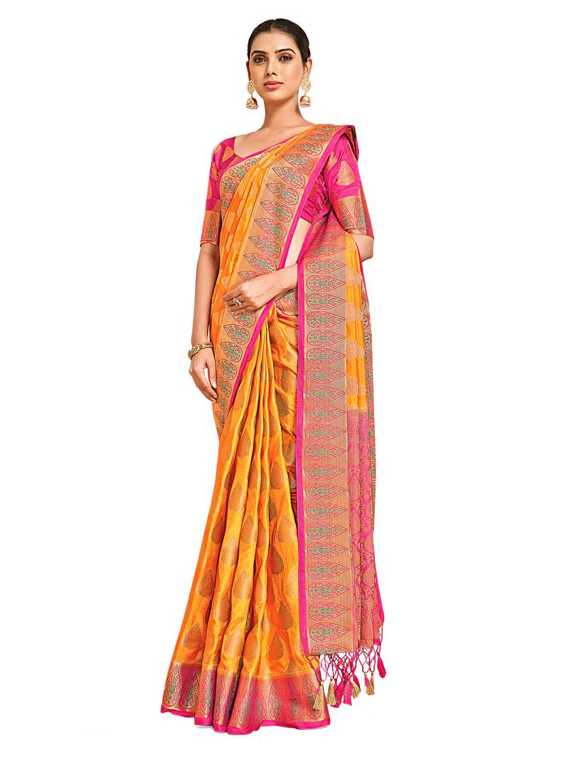 Gold woven art silk saree with blouse