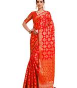 Red woven crepe saree with blouse