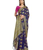 Navy blue woven crepe saree with blouse