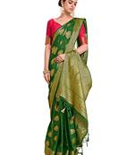 Green woven crepe saree with blouse