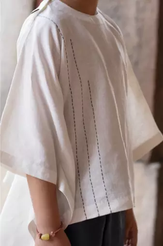 White Kantha Embroidered Top