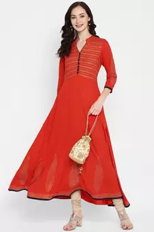 Red printed rayon kurtas-and-kurtis