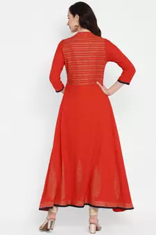 Red printed rayon kurtas-and-kurtis
