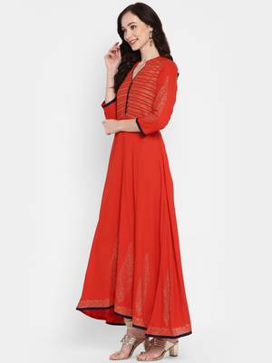 Red printed rayon kurtas-and-kurtis 4