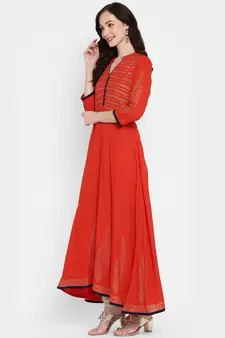 Red printed rayon kurtas-and-kurtis