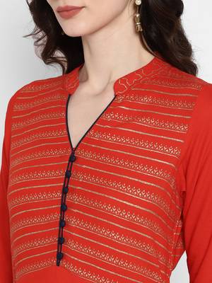 Red printed rayon kurtas-and-kurtis 5