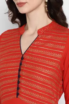 Red printed rayon kurtas-and-kurtis