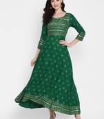 Green printed rayon kurtas-and-kurtis
