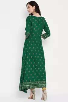 Green printed rayon kurtas-and-kurtis