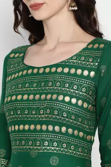 Green printed rayon kurtas-and-kurtis