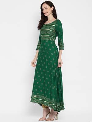 Green printed rayon kurtas-and-kurtis 5