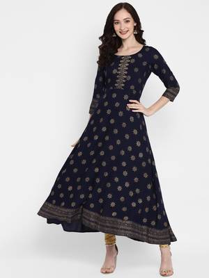 navy blue printed rayon kurtas-and-kurtis 1