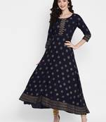 navy blue printed rayon kurtas-and-kurtis