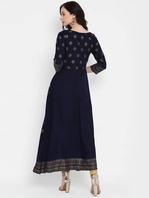 navy blue printed rayon kurtas-and-kurtis 3