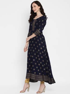 navy blue printed rayon kurtas-and-kurtis 4
