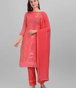 Coral Pink Chanderi Embroidered & Stone Work Dress Material