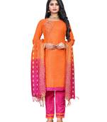 JHEENU Women's Orange Slub Cotton Aabla Hand Work Unstitched Dress Material 