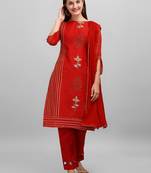 Red Chanderi Embroidered & Stone Work Dress Material