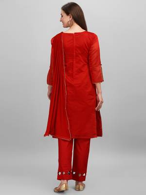 Red Chanderi Embroidered & Stone Work Dress Material 2