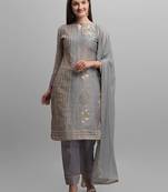 Grey Chanderi Embroidered & Stone Work Dress Material