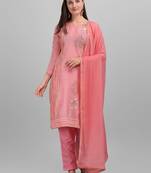 Pink Chanderi Embroidered & Stone Work Dress Material