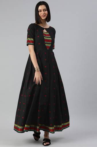 Black woven cotton maxi-dresses